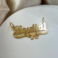 Load image into Gallery viewer, 10k Solid Yellow Gold Personalized Custom Handmade Cursive Name Pendant Charm with Heart &amp; Bow Underline
