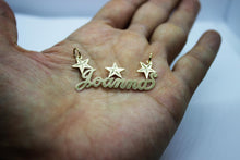 Load image into Gallery viewer, 10K Solid Yellow Gold Personalized Custom Handmade Name Pendant Charm with stars Diamond Cut
