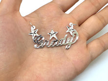 Load image into Gallery viewer, Sterling Silver Personalized Custom Handmade Diamond Cut Name Pendant Charm with Stars
