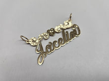 Load image into Gallery viewer, 14k Solid Yellow Gold Personalized Custom Handmade Cursive Name Pendant Charm with Heart &amp; Swirls D/C, Gift for Her
