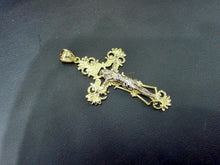 Load image into Gallery viewer, 10K Yellow &amp; White Two-Tone Gold Filigree Crucifix Cross Jesus Pendant Charm (Pendant Only)
