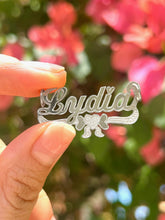 Load image into Gallery viewer, Sterling Silver Personalized Custom Handmade Cursive Name Shiny Gorgeous Pendant Charm with Heart &amp; Ribbon Underline
