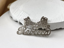 Load image into Gallery viewer, Sterling Silver Personalized Custom Handmade Cursive Font w/ Butterflies Flower Name Pendant Charm
