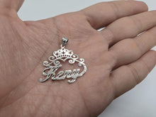 Load image into Gallery viewer, Sterling Silver Personalized Custom Handmade Cursive Font w/ Crown Name Pendant Charm
