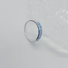 Load and play video in Gallery viewer, 925 Sterling Silver Blue Synthetic Opal Narrow Wave Band Ring
