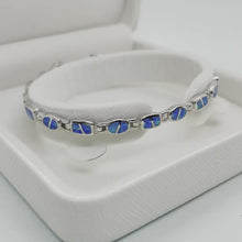 Load and play video in Gallery viewer, Sterling Silver Synthetic Opal Oval &amp; Square Links Hand Inlay Bracelet
