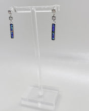 Load and play video in Gallery viewer, Sterling Silver Synthetic Opal Thin Rectangle Dangling Push Back Earrings
