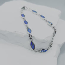 Load and play video in Gallery viewer, Sterling Silver Synthetic Opal Navette Shaped Link Hand Inlay Bracelet
