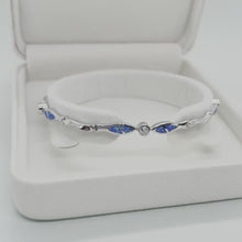 Load and play video in Gallery viewer, Sterling Silver Synthetic Opal Christian Fish with &amp; CZ stone Hand Inlay 184mm Bracelet
