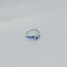 Load and play video in Gallery viewer, Sterling Silver Blue Synthetic Opal Wavy Ring for Women White &amp; Round
