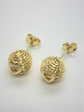 14K Yellow Gold Round Ball with Heart Stud Earrings