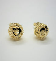 14K Yellow Gold Round Ball with Heart Stud Earrings