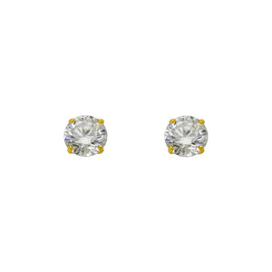 14K Yellow White Gold CZ Cubic Zirconia  2mm~9mm with Screw Back Stud Earrings