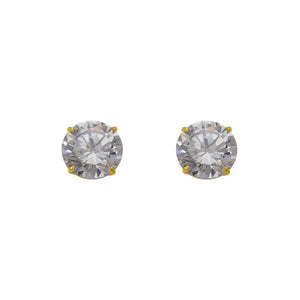 14K Yellow White Gold CZ Cubic Zirconia  2mm~9mm with Screw Back Stud Earrings