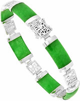 925 Sterling Silver Dyed Green Jade Link Bracelet (Luck)
