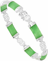925 Sterling Silver Dyed Green Jade Link Bracelet (Quatrefoil)