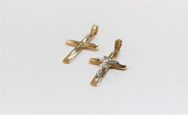 14K Yellow Gold Lined Cross with/out White Gold Jesus Pendant