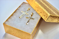 14K Yellow Gold Lined Cross with/out White Gold Jesus Pendant
