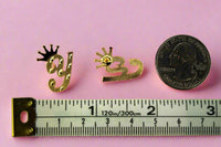 10K Yellow Gold Diamond Cut Initial Letter Stud Earrings Handmade