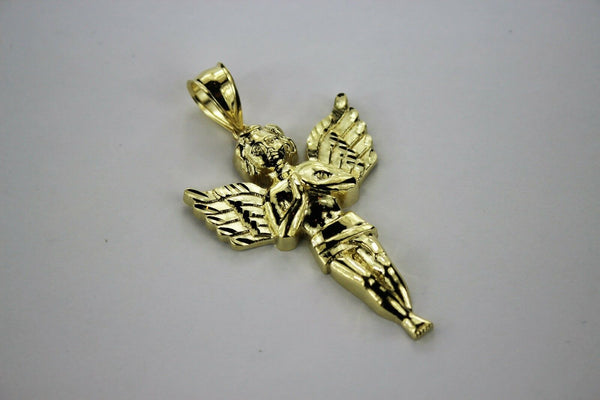 10K Yellow Gold Diamond Cut Angel Pendant