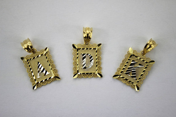 14K Yellow Gold Diamond Cut Initial Letter Plate Pendant