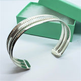 925 Sterling Silver Flat Wire Cuff Bracelet with 2 Ropes Design