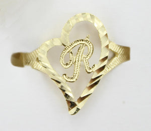 10K Yellow Gold Slanted Heart Alphabet Letter Initial Cursive Ring