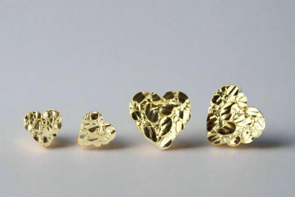 10K Yellow Gold Diamond Cut Heart Nugget Stud Earrings JB