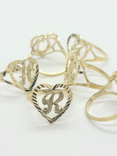 Load image into Gallery viewer, 10K Solid Yellow Gold Heart Cursive Initial Letter Ring
