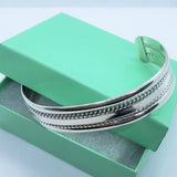 925 Sterling Silver Flat Wire Cuff Bracelet with 2 Ropes Design