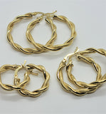 10K Yellow Gold Round Twisted Hoop Earrings
