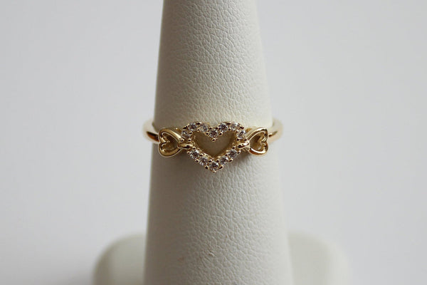 14K Yellow Gold Heart with CZ Ring