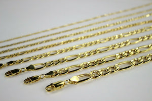 14K Yellow Gold Hollow Figaro Chain