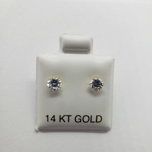 14K Yellow White Gold CZ Cubic Zirconia  2mm~9mm with Screw Back Stud Earrings