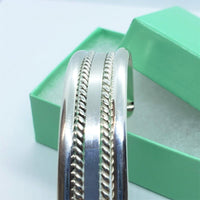 925 Sterling Silver Flat Wire Cuff Bracelet with 2 Ropes Design
