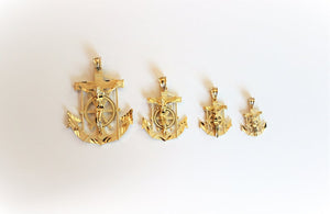 10K Yellow Gold Diamond Cut Jesus Crucifix Anchor Mariner Pendant