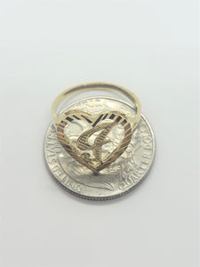 10K Solid Yellow Gold Heart Cursive Initial Letter Ring