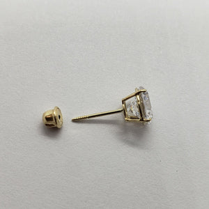 14K Yellow White Gold CZ Cubic Zirconia  2mm~9mm with Screw Back Stud Earrings