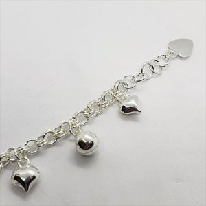 925 Sterling Silver Hearts and Bells Anklet Bracelet Chain