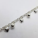 925 Sterling Silver Hearts and Bells Anklet Bracelet Chain