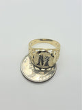 10K Solid Yellow Gold Round Initial Letter Signet Ring