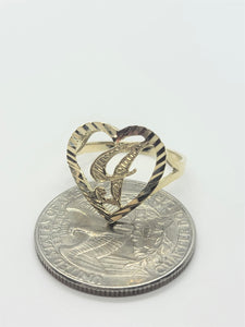 10K Solid Yellow Gold Heart Cursive Initial Letter Ring