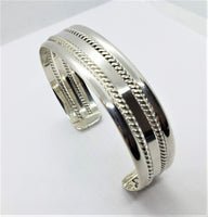 925 Sterling Silver Flat Wire Cuff Bracelet with 2 Ropes Design