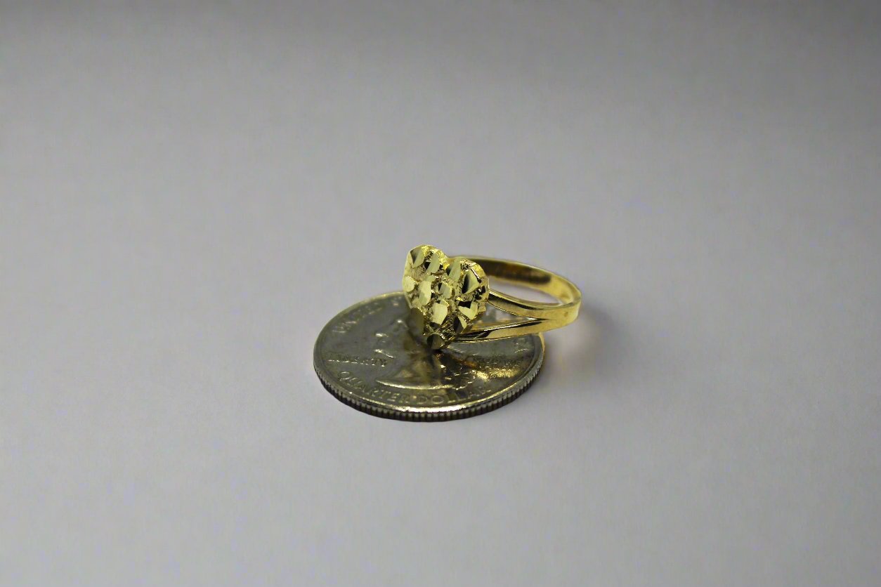 10K Solid Yellow Gold Heart Nugget Ring