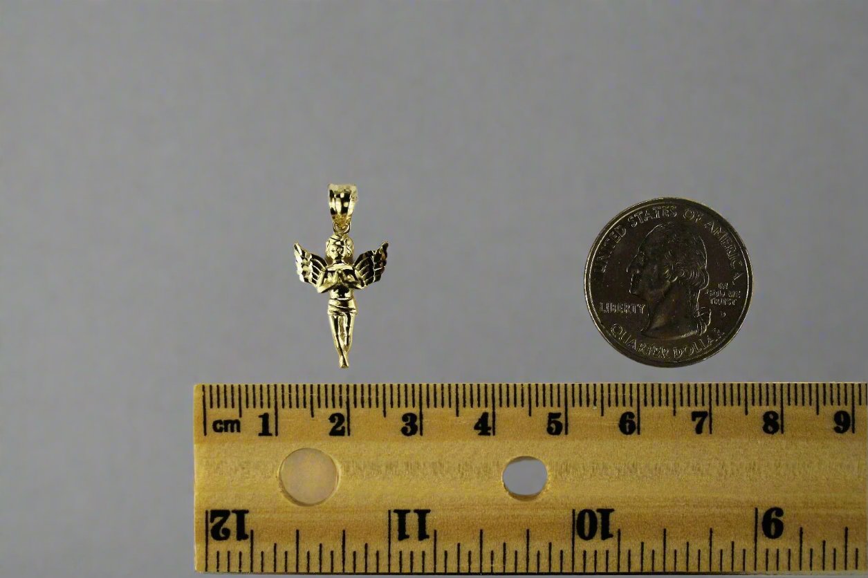 10K Yellow Gold Diamond Cut Angel Pendant