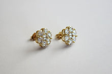 Load image into Gallery viewer, 10K Yellow Gold Flower Stud Earrings with CZ
