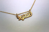 14K Yellow Gold Name Pendant Necklace Chain with Flower Design