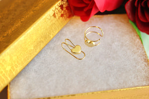 14K Yellow Gold Heart Ear Cuff Earrings